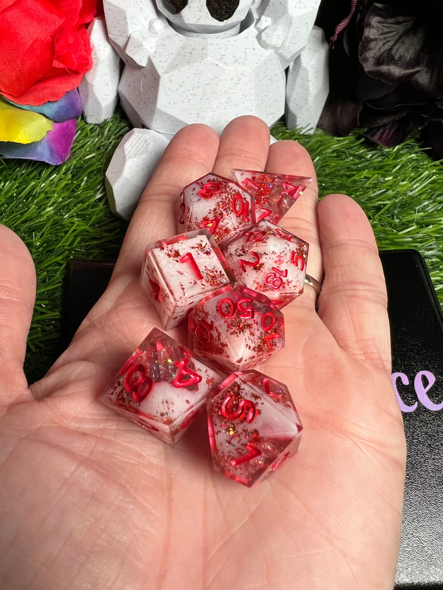 Shattered Ruby - Geode Style - 7 Set Dice - Fine Art Dice