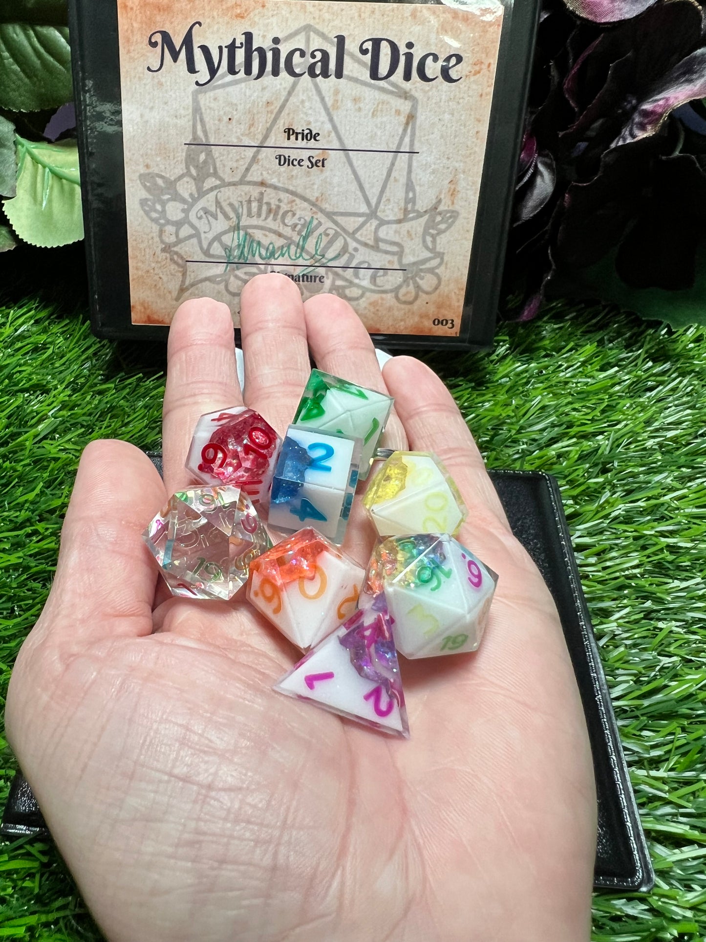 Pride Geode - 8 Piece Set Dice - Resin Numbers - Mythical Dice