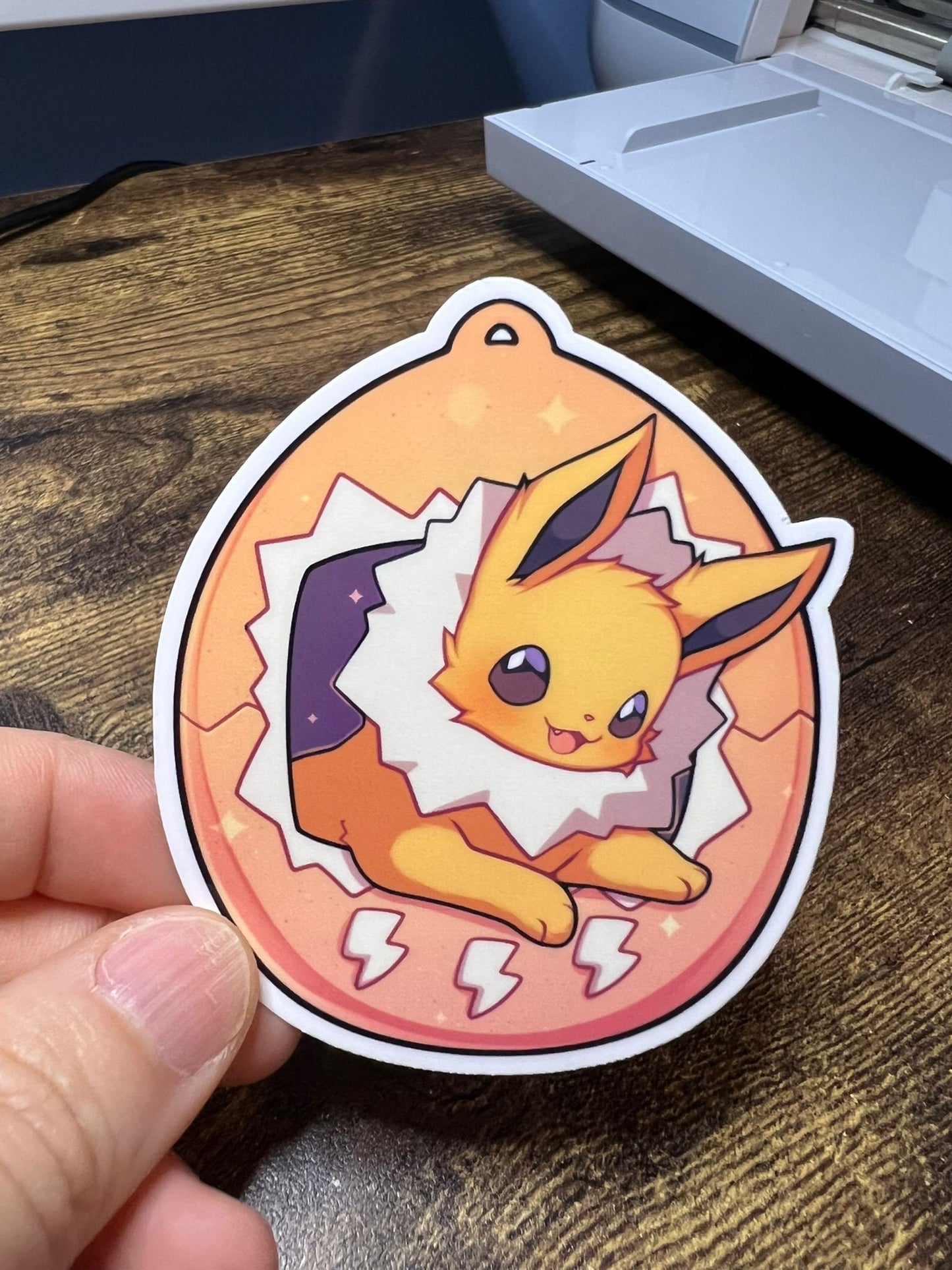 Jolteon Tamagotchi Die Cut Sticker - Eeveelutions Pokemon Sticker - Great for Bottles, Calendars, Notebooks, Folders! - Weatherproof