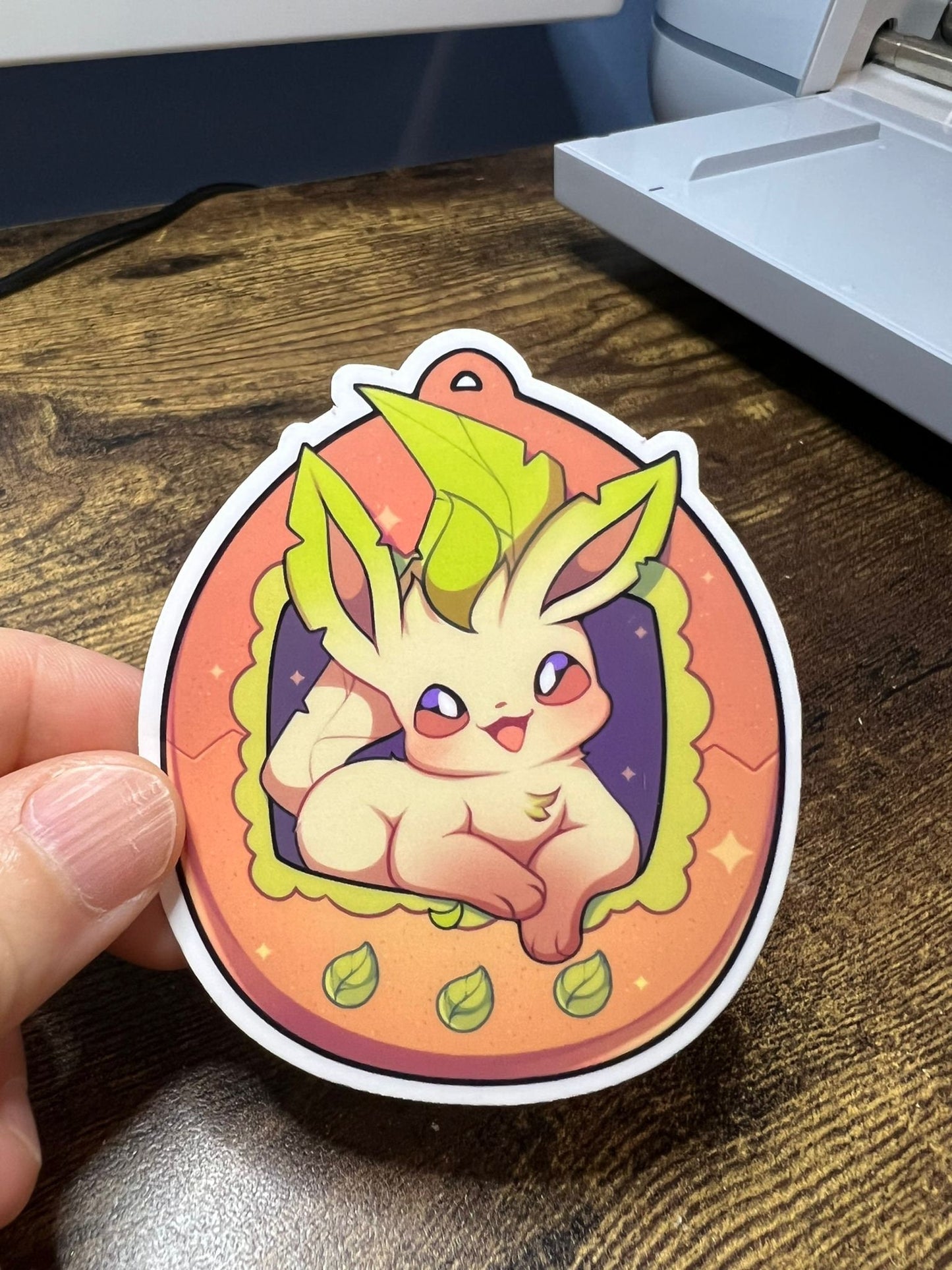 Leafeon Tamagotchi Die Cut Sticker - Eeveelutions Pokemon Sticker - Great for Bottles, Calendars, Notebooks, Folders! - Weatherproof
