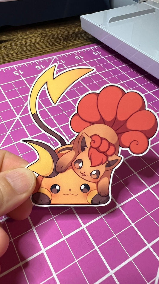 Vulpix and Raichu Playing Together - Die Cut - Pokemon Friends Collection - Great for Water Bottles, Folders, Notebooks, Laptops, and More