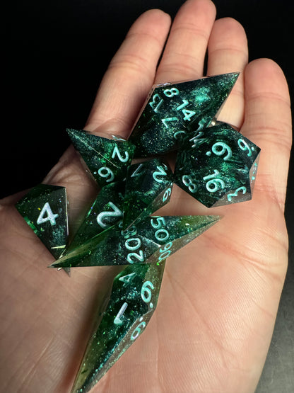 Chaotic Emerald - 8 Set Dice  - Fine Art Dice