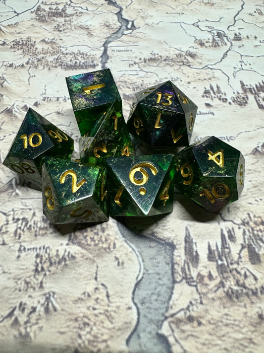 Gilded Emerald - Full Set - Fine Art Dice