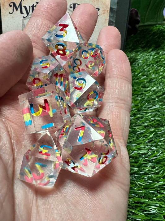 Pride - Standard 7 Set Dice  - Fine Art Dice - Pansexual Flag Numbers