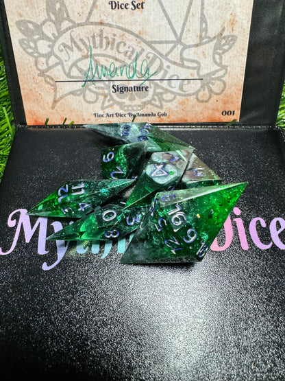 Corrupted Emerald - 7 Set Dice  - Fine Art Dice