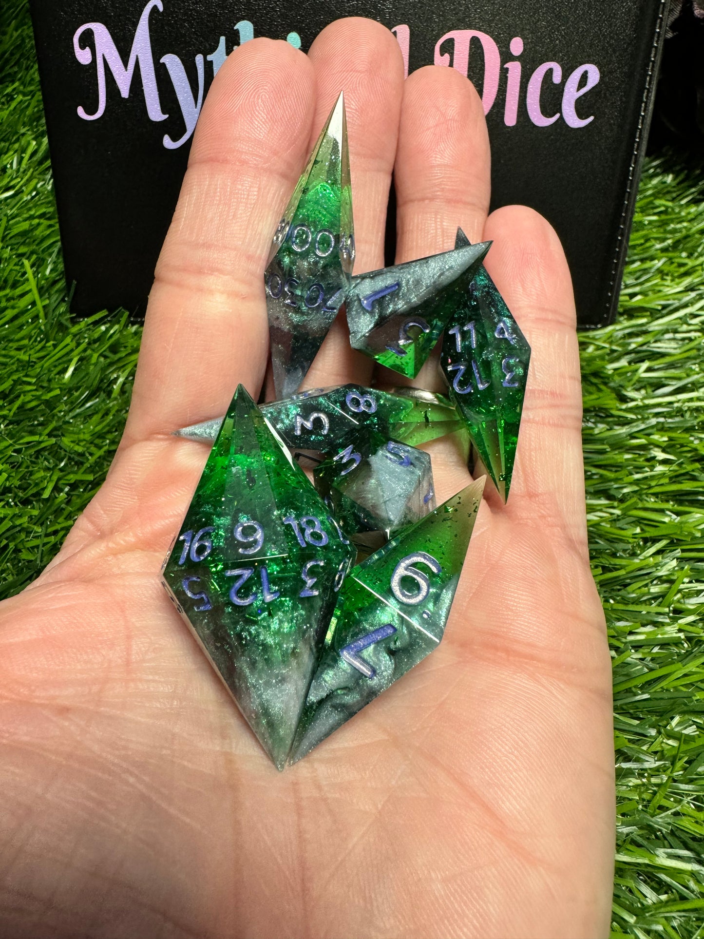 Corrupted Emerald - 7 Set Dice  - Fine Art Dice