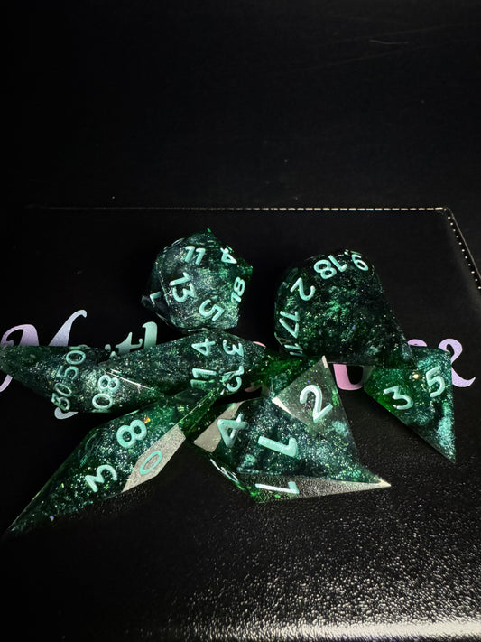 Chaotic Emerald - 8 Set Dice  - Fine Art Dice