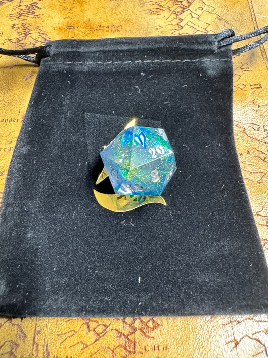 Single D20 - Sparkle - Green and Blue