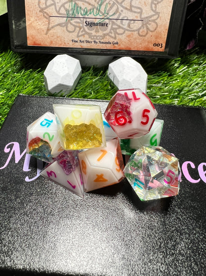 Pride Geode - 8 Piece Set Dice - Resin Numbers - Fine Art Dice