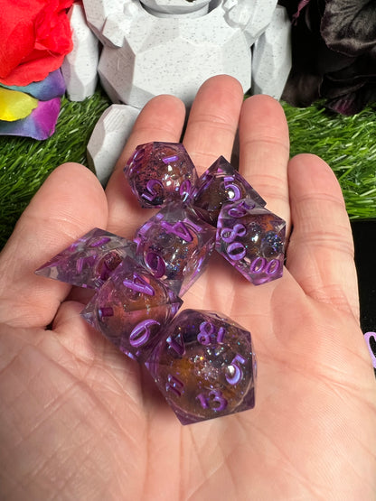 Purple Elixir - Liquid Core Set - 7 Set Dice  - Fine Art Dice