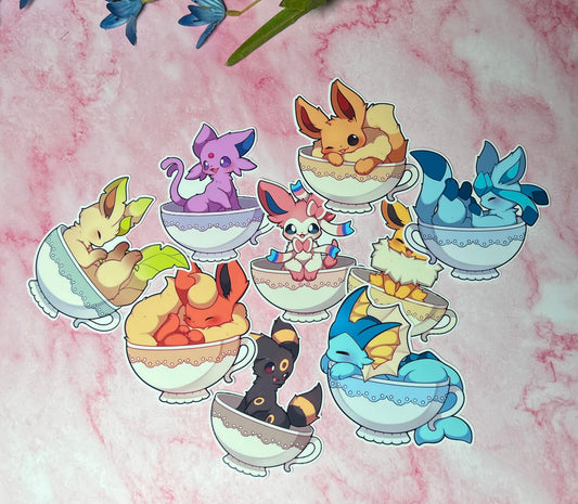 Teacup Eeveelutions - Die Cut Stickers