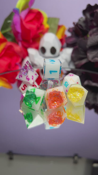 Pride Geode - 8 Piece Set Dice - Resin Numbers - Fine Art Dice