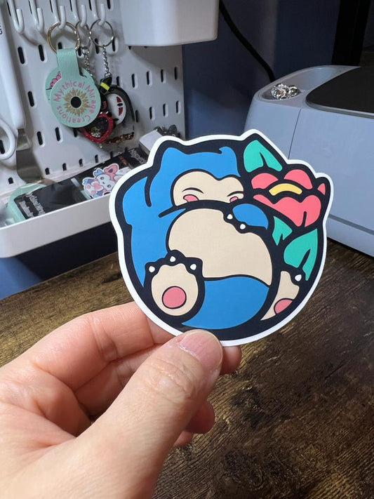 Snorlax and Flower Sticker - Die Cut