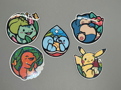 Charmander and Leaf Sticker - Die Cut