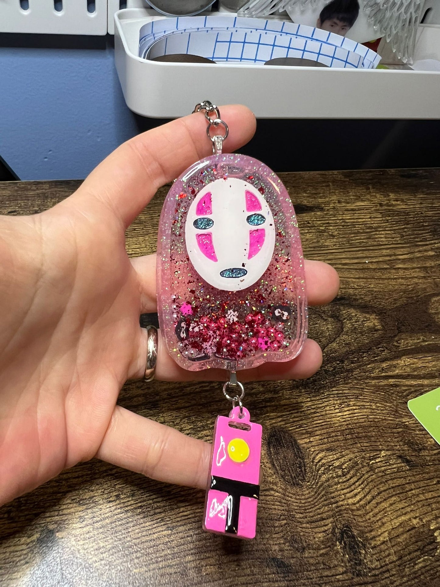 Pretty Face Shaker Keychain/Badge Reel - Hand Painted Resin No