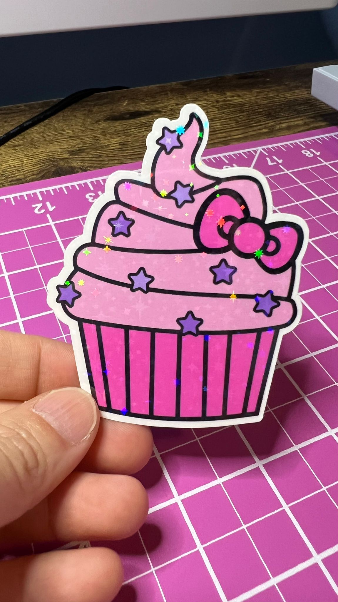 Hello Kitty Bow Cupcake Sticker - Die Cut