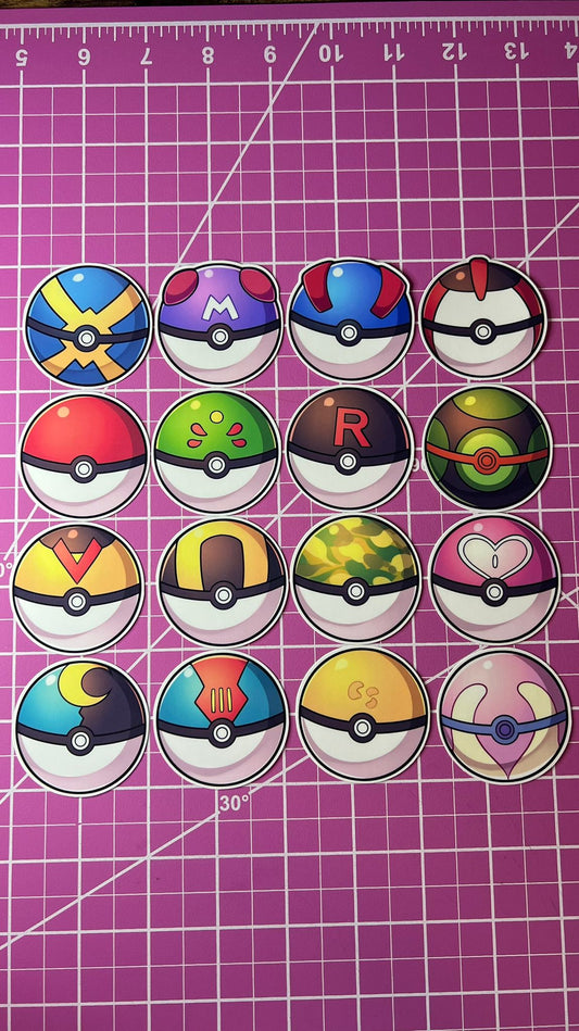 Pokeball 2" Die Cut Sticker Pack - Pokeball Variety Pack