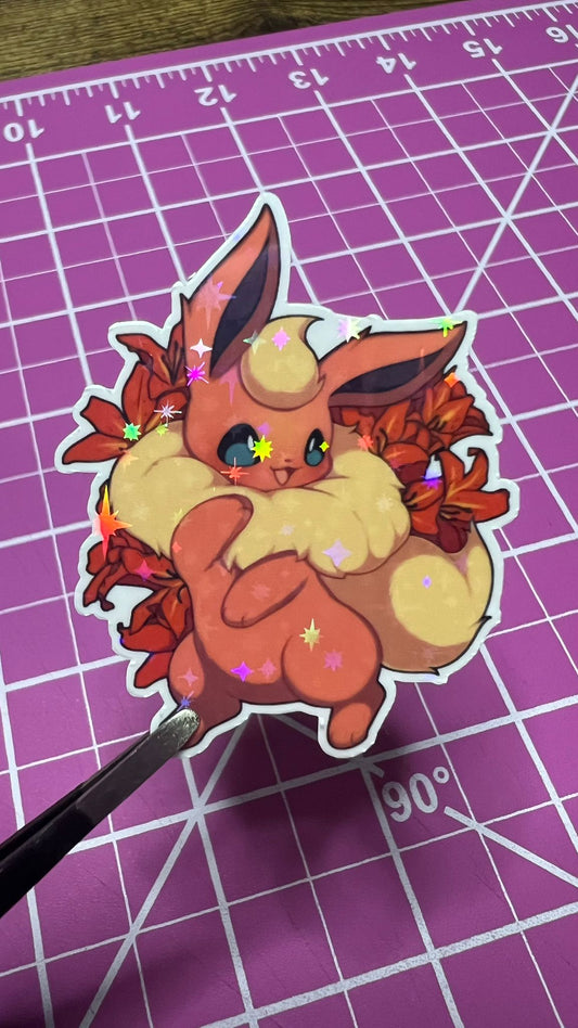 Flareon with Flowers - Die Cut Sticker