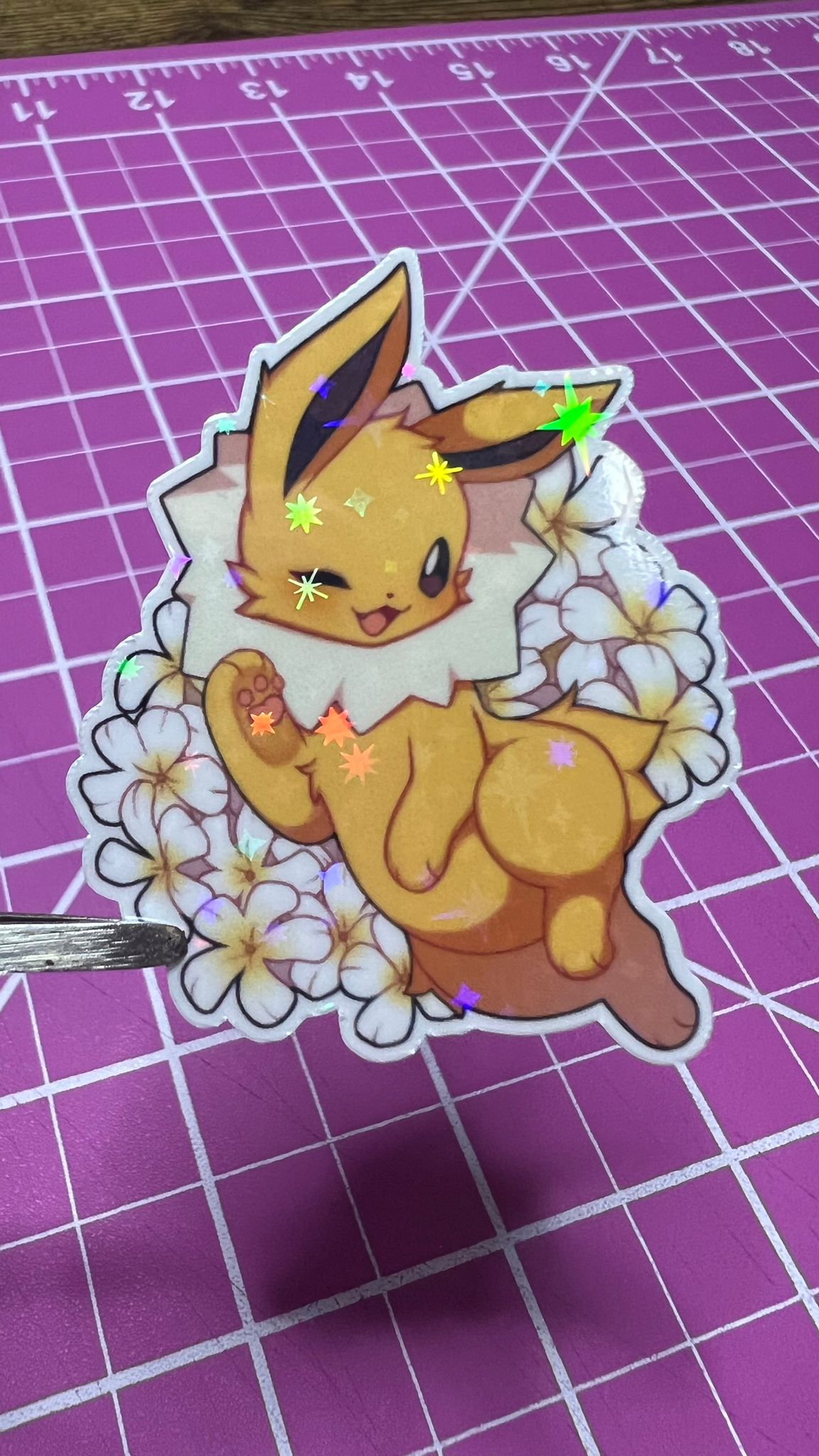 Jolteon with Flowers - Die Cut Sticker