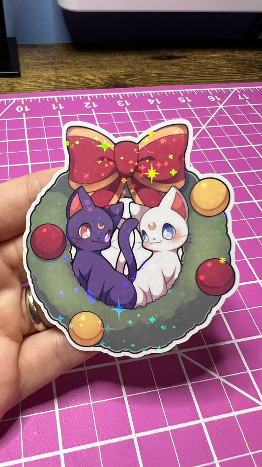 Christmas Wreath Luna and Artemis Sticker - Die Cut