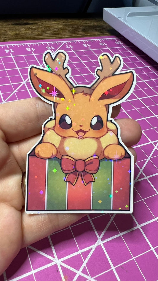 Christmas Reindeer Eevee Sticker - Die Cut