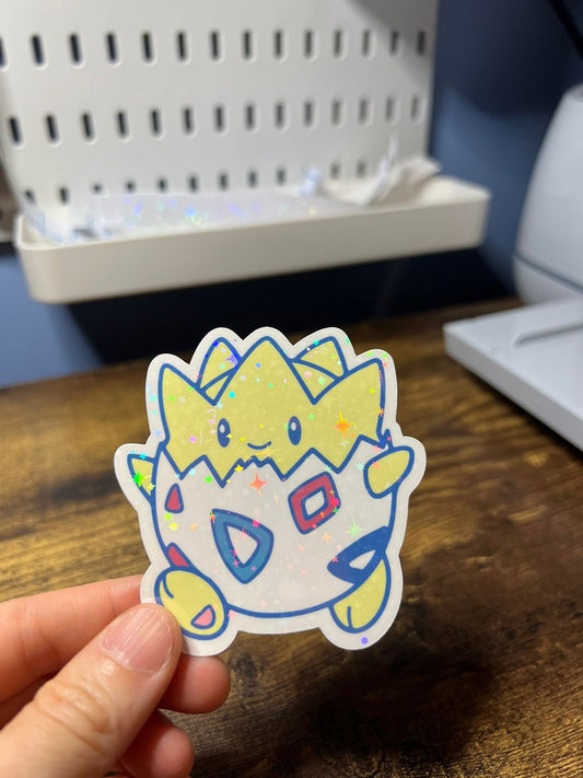 Togepi Die Cut Sticker - Cute Egg Pokemon Sticker - Great for Bottles, Calendars, Notebooks, Folders!  - Weatherproof