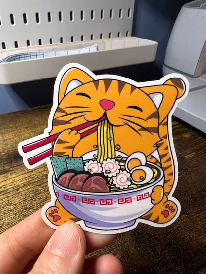 Ramen Kitty Sticker - Orange Cat - Die Cut - Great for Bottles, Calendars, Notebooks, Folders!  - Weatherproof