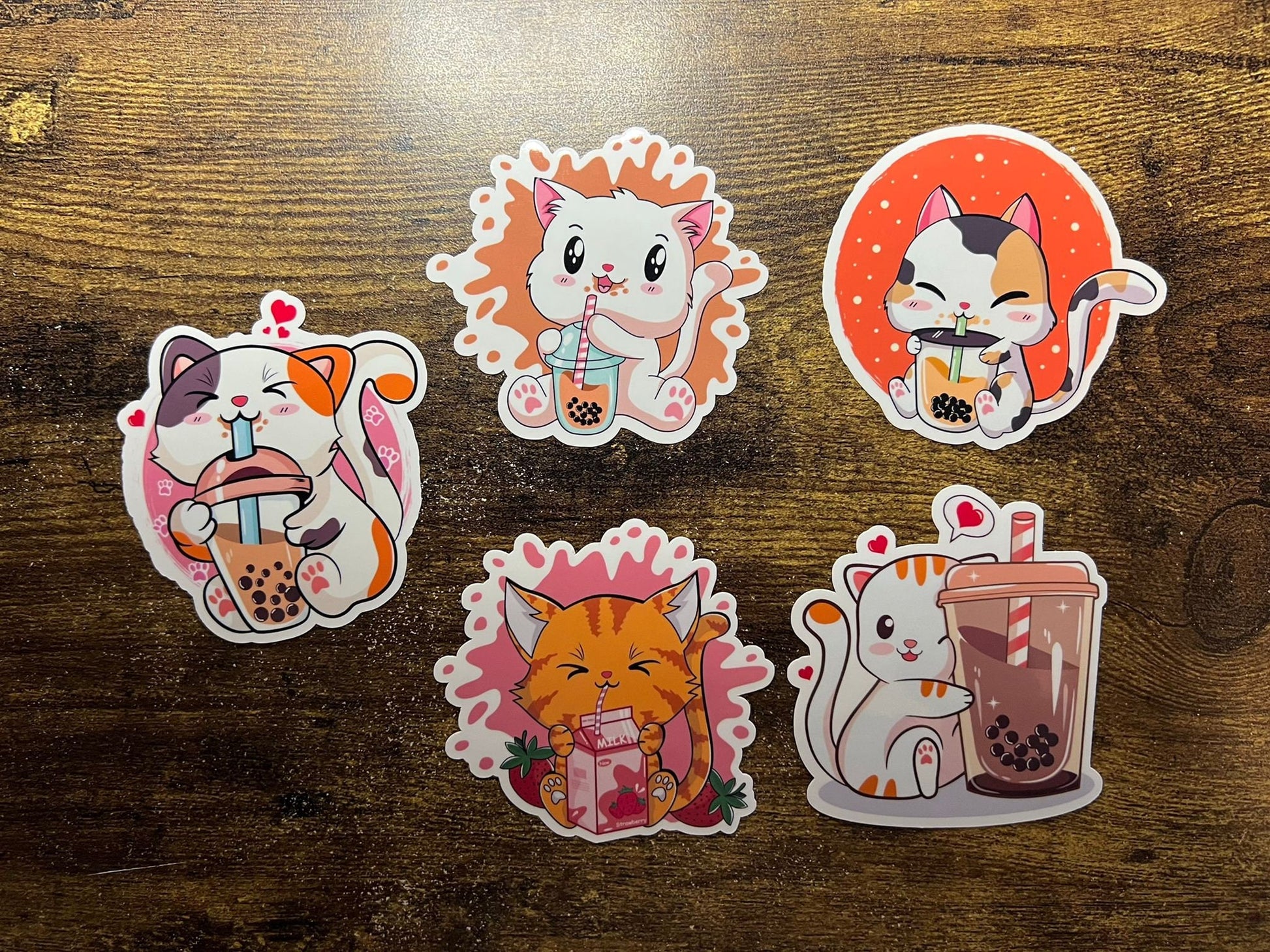 Strawberry Milk Kitty Sticker - Orange Cat With Pink Splat - Die Cut - Great for Bottles, Calendars, Notebooks, Folders!  - Weatherproof