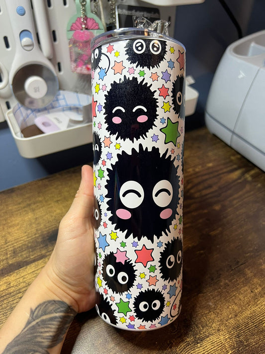 Soot Sprite Emojis - 20oz Skinny Stainless Steel Tumbler - Double Wall - Anti-Leak Top - Works Great Hot or Cold - Handwash