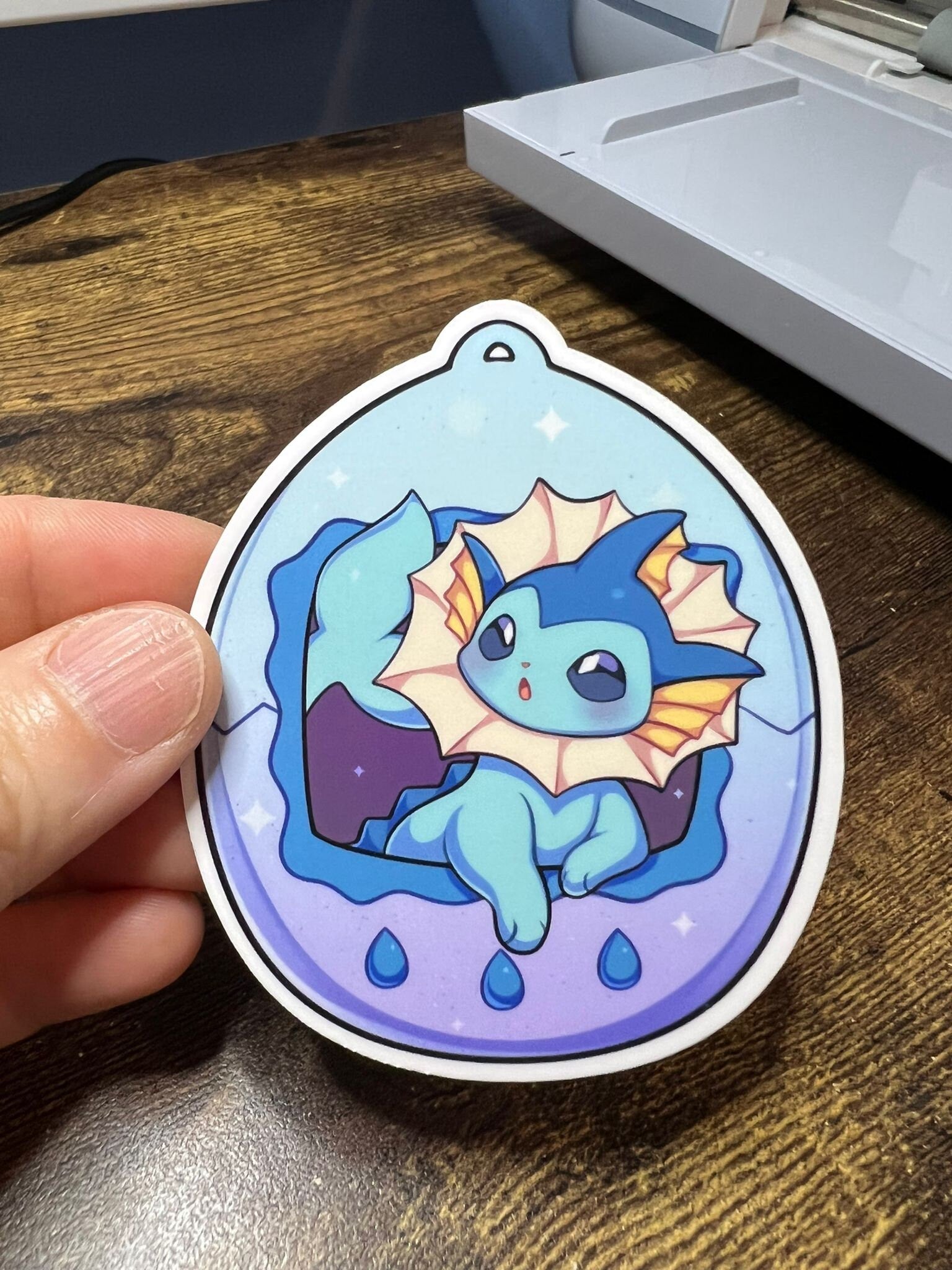 Vaporeon Tamagotchi Die Cut Sticker - Eeveelutions Pokemon Sticker - Great for Bottles, Calendars, Notebooks, Folders!  - Weatherproof