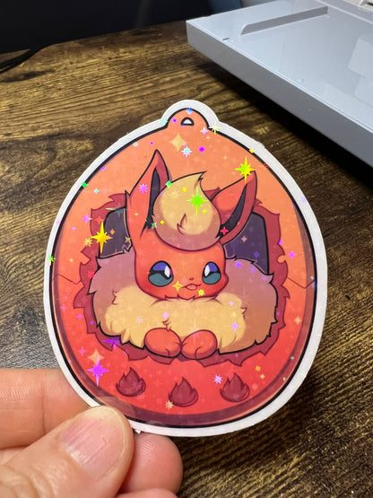 Flareon Tamagotchi Die Cut Sticker - Eeveelutions Pokemon Sticker - Great for Bottles, Calendars, Notebooks, Folders!  - Weatherproof