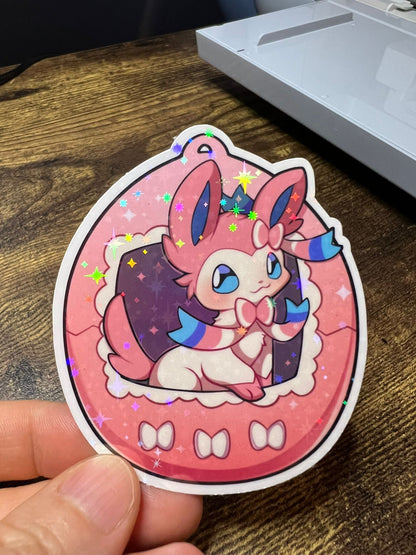 Sylveon Tamagotchi Die Cut Sticker - Eeveelutions Pokemon Sticker - Great for Bottles, Calendars, Notebooks, Folders!  - Weatherproof