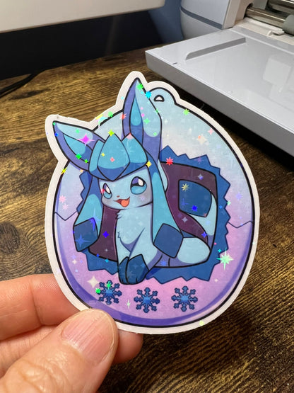 Glaceon Tamagotchi Die Cut Sticker - Eeveelutions Pokemon Sticker - Great for Bottles, Calendars, Notebooks, Folders!  - Weatherproof